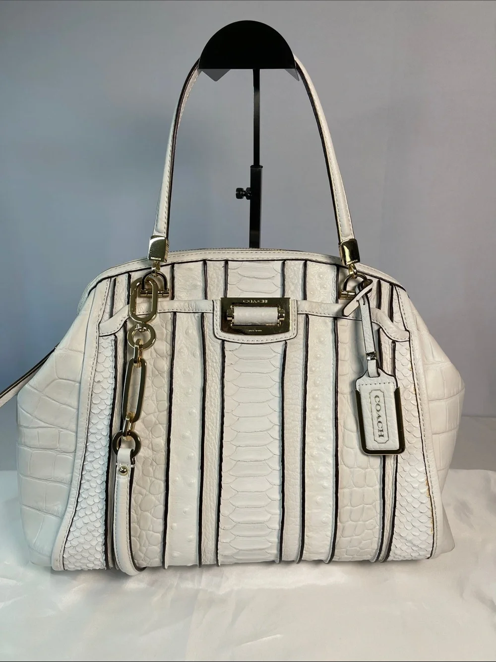 Coach A1420-30103 Madison Mixed Exotic Embossed Leather Satchel Authenticated